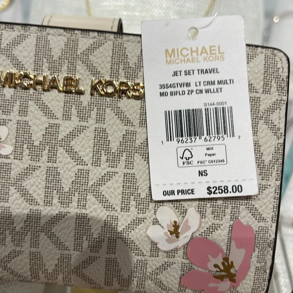 Michael Kors Jet Set Md Floral Embellished Sign Logo Bi-fold Wallet Bifold ZP - Picture 15 of 16